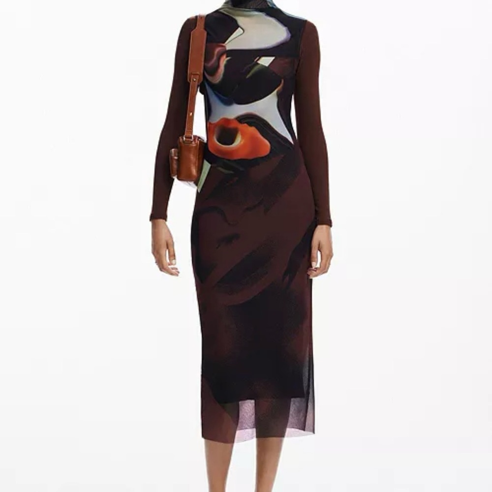 Desigual Lincoln Long Sleeve Rib Body-Con Dress & Sleeveless Mesh Dress Set